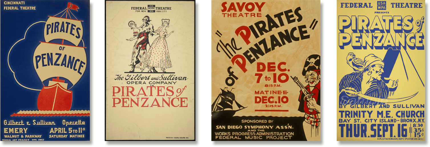 Various posters for The Pirates Of Penzance stage shows