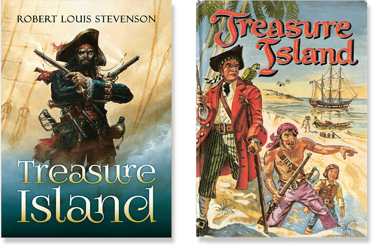 Covers of some of the many published versions of Treasure Island