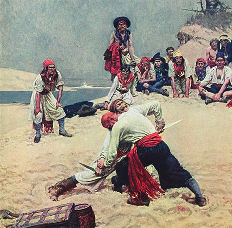 Illustration of Pirates burying treasure